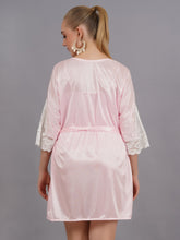 Fleurt Pink forbe Lycra+satin Babydoll with Robe Dress for Women BD-1010-PK & BD-0121-PK