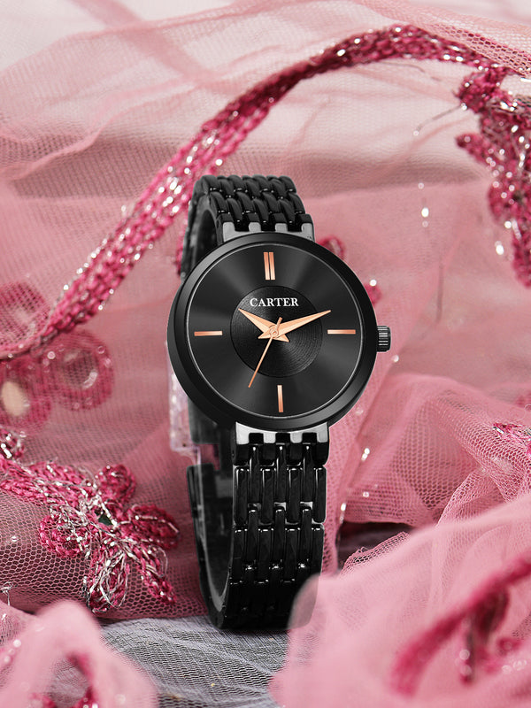 Sandy D Carter Metal Black Analogue Round Watches for Women_Sandy D Carter-137-BK