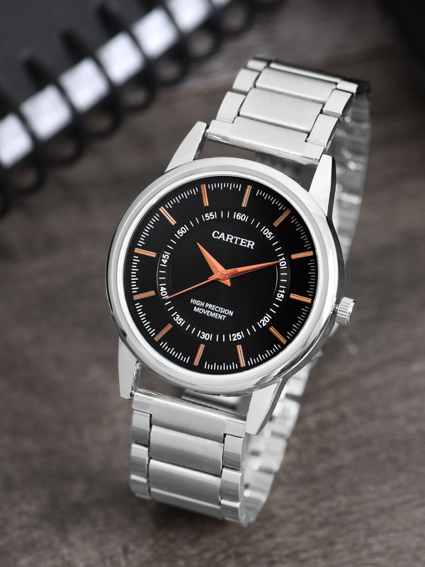 Sandy D Carter Metal Black Analogue Round Watches for Men_SDC24-102-BK