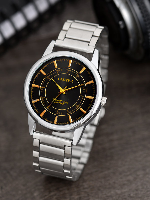 Sandy D Carter Metal Black Analogue Round Watches for Men_SDC24-105-BK
