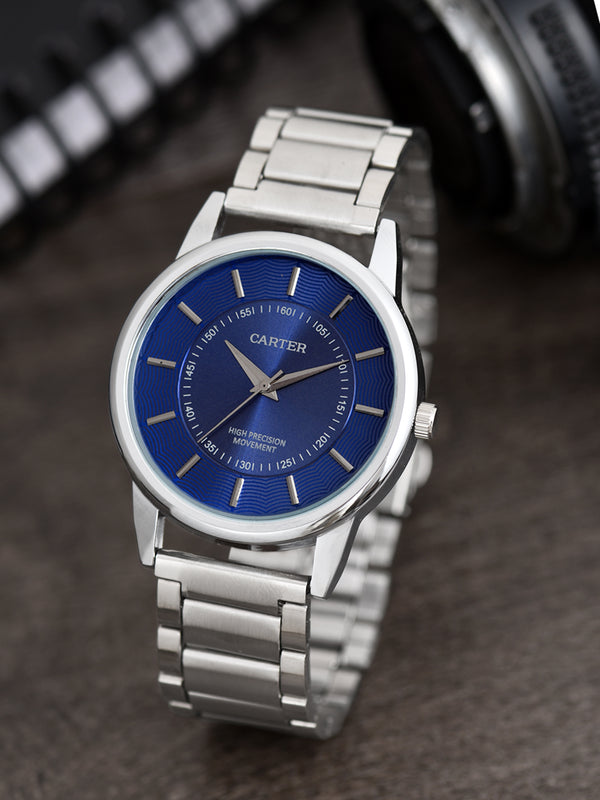 Sandy D Carter Metal Blue Analogue Round Watches for Men_SDC24-100-BL