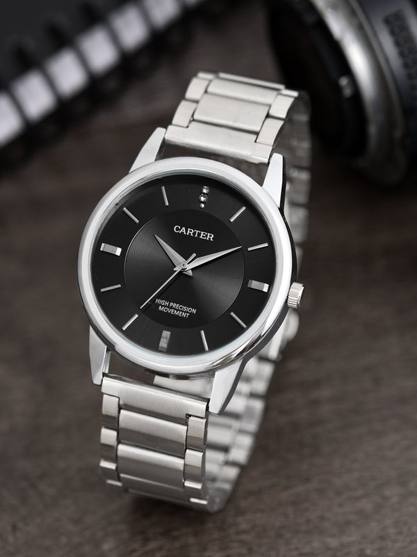 Sandy D Carter Metal Grey Analogue Round Watches for Men_SDC24-101-GRY