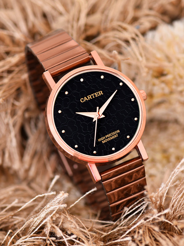 Sandy D Carter Metal Rose Gold Analogue Round Watches for Women_Sandy D Carter-85-RG-BK