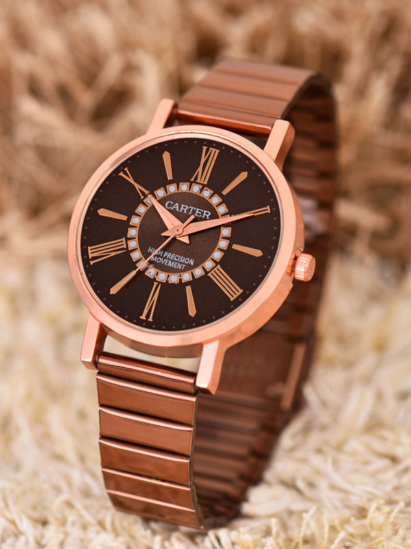 Sandy D Carter Metal Rose Gold Analogue Round Watches for Women_Sandy D Carter-81-RG-BR