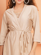 Fleurt Gold Forbe Lycra Babydoll with Robe Dress for Women Fleurt25-BD-SHRUG-GD