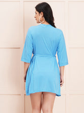 Fleurt Sky Blue Forbe Lycra Babydoll with Robe Dress for Women Fleurt25-BD-SHRUG-SBL