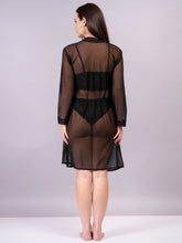Fleurt Black Power Net+satin Babydoll with Robe Dress for Women BD-1010-BK & Set-170-BK