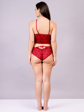 Fleurt Maroon Power Net+Lycra Net Babydoll with Robe Dress for Women HOBF-BD-170GN-MR