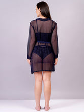 Fleurt Navy Blue Power Net+Lycra Net Babydoll with Robe Dress for Women HOBF-BD-170GN-N.BL