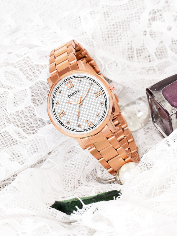 Sandy D Carter Metal Rose Gold Analogue Round Watches for Women_Sandy D Carter-152-WH