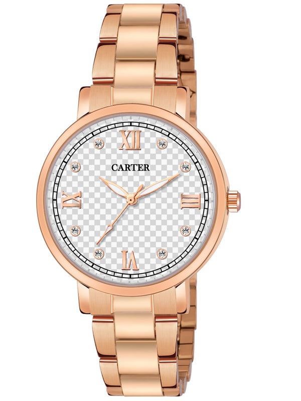 Sandy D Carter Metal Rose Gold Analogue Round Watches for Women_Sandy D Carter-152-WH