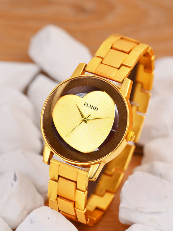 Fluid  Gold Round Metal Strap Analog Watches for Women FLWatch23-006-GD01