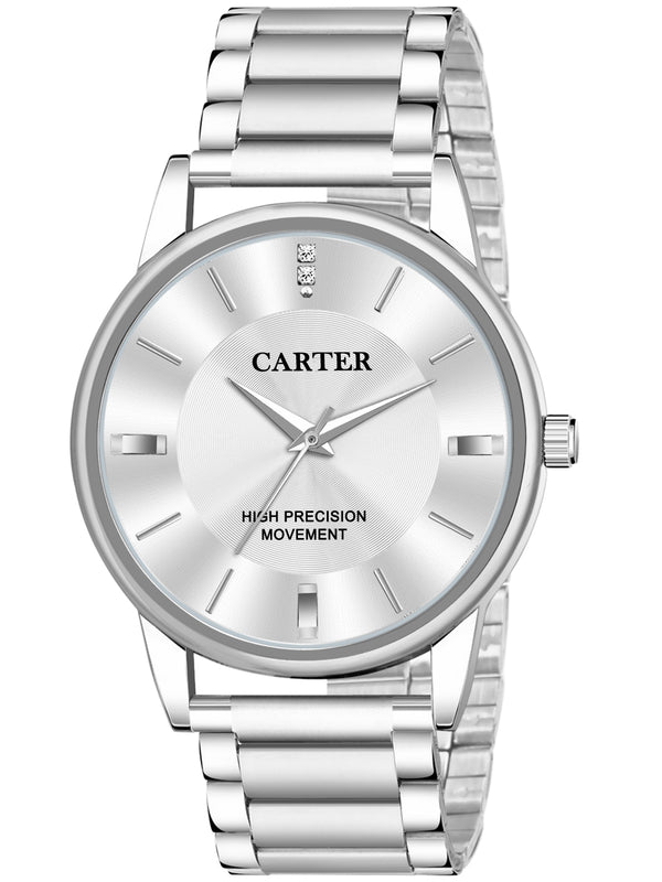 Sandy D Carter Metal Silver Analogue Round Watches for Men_SDC24-107-SL