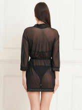 Fleurt Black satin+spendex Babydoll with Robe Dress for Women BD-1014-BK & Set-Bikini-0239BK