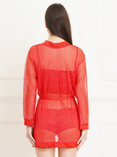Fleurt Red Power Net+Spendex net Babydoll with Robe Dress for Women Fleurt25-BD-SH-170O-1014_RD