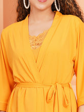 Fleurt Yellow Forbe Lycra Babydoll with Robe Dress for Women Fleurt25-BD-SHRUG-YL