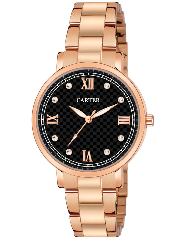 Sandy D Carter Metal Rose Gold Analogue Round Watches for Women_Sandy D Carter-159-BK
