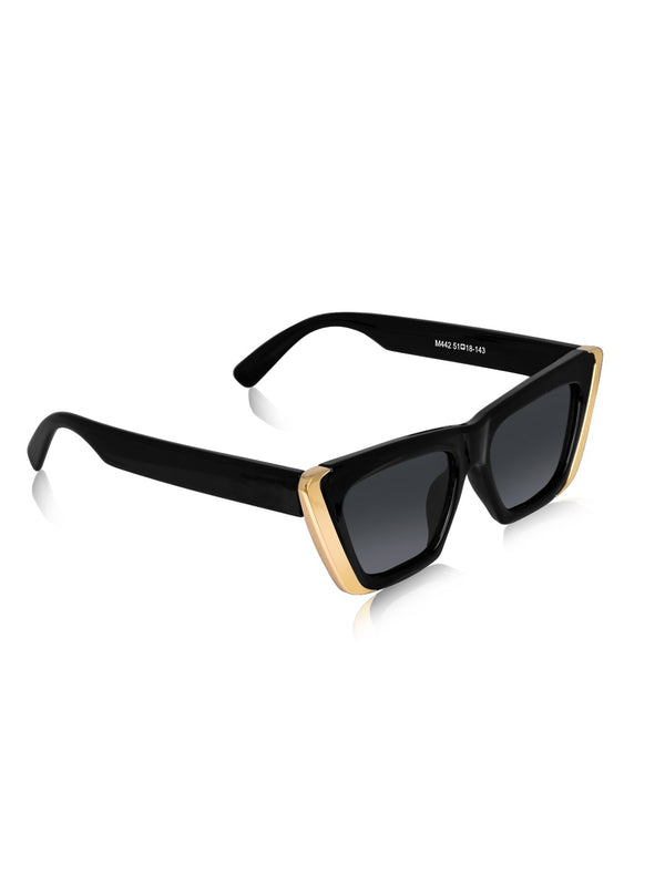 Celebrity Black Polycarbonate Frame With Black UV Protected Lens Browline Sunglasses for Women_442-BK