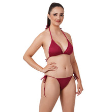 Maroon One Size Polyester Bikini Lingerie Set For Women