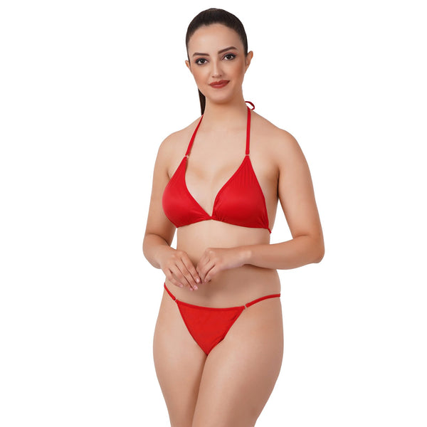 Fleurt Red One Size Polyester Bikini Lingerie Set For Women