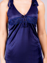 Fleurt Navy Blue Satin Baby Doll Dress for Women HOBF-BD-SATINR-N.BL