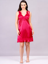 Fleurt Royal Pink Satin Baby Doll Dress for Women HOBF-BD-SATINR-R.PK