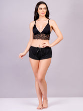Fleurt Black Forbe Lycra Co-Ord Set Babydoll Dress for Women HOBF-BD-1065-BK