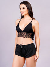 Fleurt Black Forbe Lycra Co-Ord Set Babydoll Dress for Women HOBF-BD-1065-BK