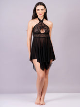 Fleurt Black Power Net Baby Doll Dress for Women HOBF-BD-138-2-BK