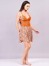 Fleurt Orange Cotton Lycra Baby Doll Dress for Women HOBF-BD-1220-2-OR