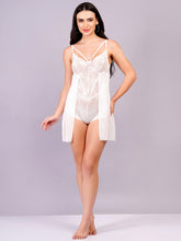 Fleurt White Power Net+Lycra Net Baby Doll Dress for Women HOBF-BD-NS2-WH