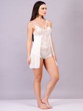 Fleurt White Power Net+Lycra Net Baby Doll Dress for Women HOBF-BD-NS2-WH