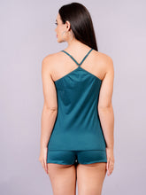 Fleurt Firozi Satin Co-Ord Set Babydoll Dress for Women HOBF-BD-NKT-FG