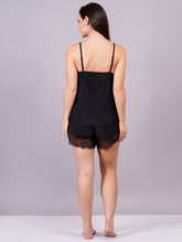 Fleurt Black Satin Baby Doll Dress for Women HOBF-BD-1066-BK