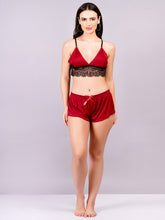 Fleurt Maroon Forbe Lycra Co-Ord Set Babydoll Dress for Women HOBF-BD-1065-MR