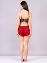 Fleurt Maroon Forbe Lycra Co-Ord Set Babydoll Dress for Women HOBF-BD-1065-MR