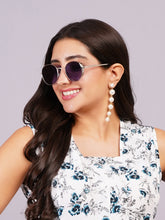 Celebrity Full Rim Black Metal Frame With Grey UV Protected Lens Round Sunglasses for Women_3447-BK1
