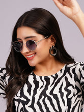 Celebrity Full Rim Blue Metal Frame With Blue UV Protected Lens Round Sunglasses for Women_3447-BL