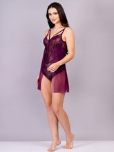 Fleurt Purple Power Net+Lycra Net Baby Doll Dress for Women HOBF-BD-NS2-PR
