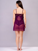 Fleurt Purple Power Net+Lycra Net Baby Doll Dress for Women HOBF-BD-NS2-PR