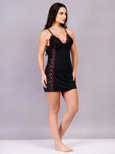 Fleurt Purple Forbe Lycra Baby Doll Dress for Women HOBF-BD-8120-BK-PR