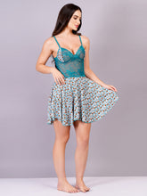 Fleurt Firozi Cotton Lycra Baby Doll Dress for Women HOBF-BD-1220-2-FG