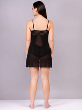 Fleurt Black Power Net+Lycra Net Baby Doll Dress for Women HOBF-BD-NS2-BK