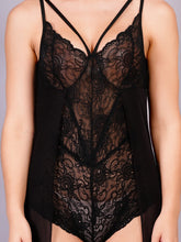 Fleurt Black Power Net+Lycra Net Baby Doll Dress for Women HOBF-BD-NS2-BK