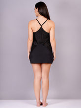 Fleurt Black Satin Premium Baby Doll Dress for Women HOBF-BD-8120-NEW-BK
