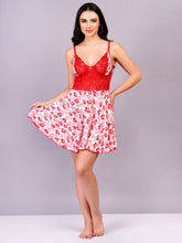 Fleurt Red Cotton Lycra Baby Doll Dress for Women HOBF-BD-1220-3-RD