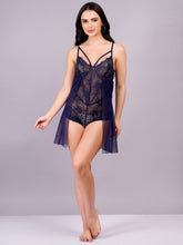 Fleurt Navy Blue Power Net+Lycra Net Baby Doll Dress for Women HOBF-BD-NS2-N.BL