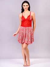 Fleurt Red Cotton Lycra Baby Doll Dress for Women HOBF-BD-1220-1-RD