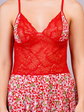 Fleurt Red Cotton Lycra Baby Doll Dress for Women HOBF-BD-1220-1-RD