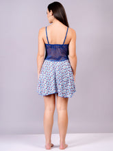 Fleurt Navy Blue Cotton Lycra Baby Doll Dress for Women HOBF-BD-1220-1-N.BL